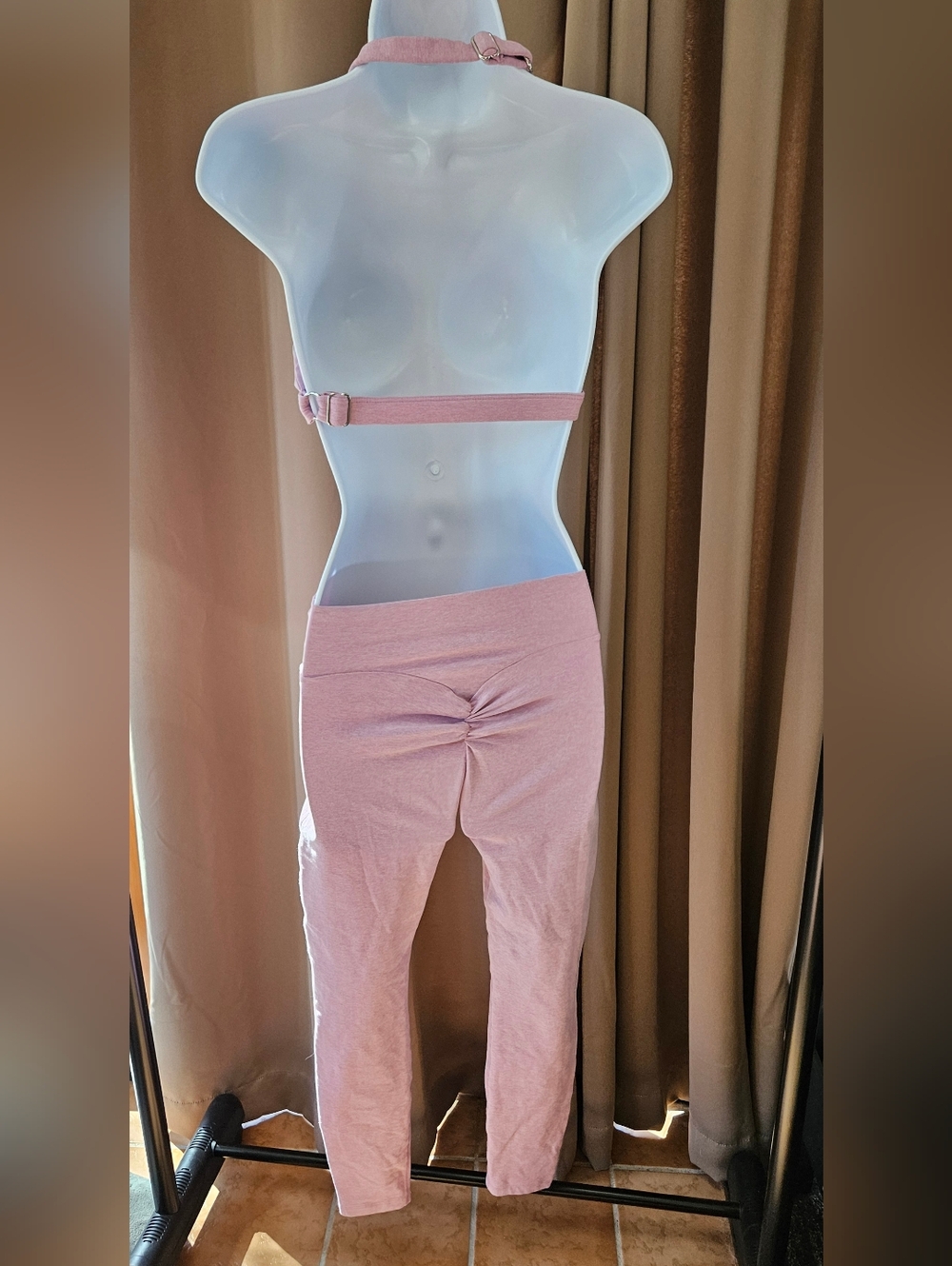 Bombshell Sportswear Dusty Pink Strappy Halter Bra & High-Waist Leggings Set - Picture 2 of 7